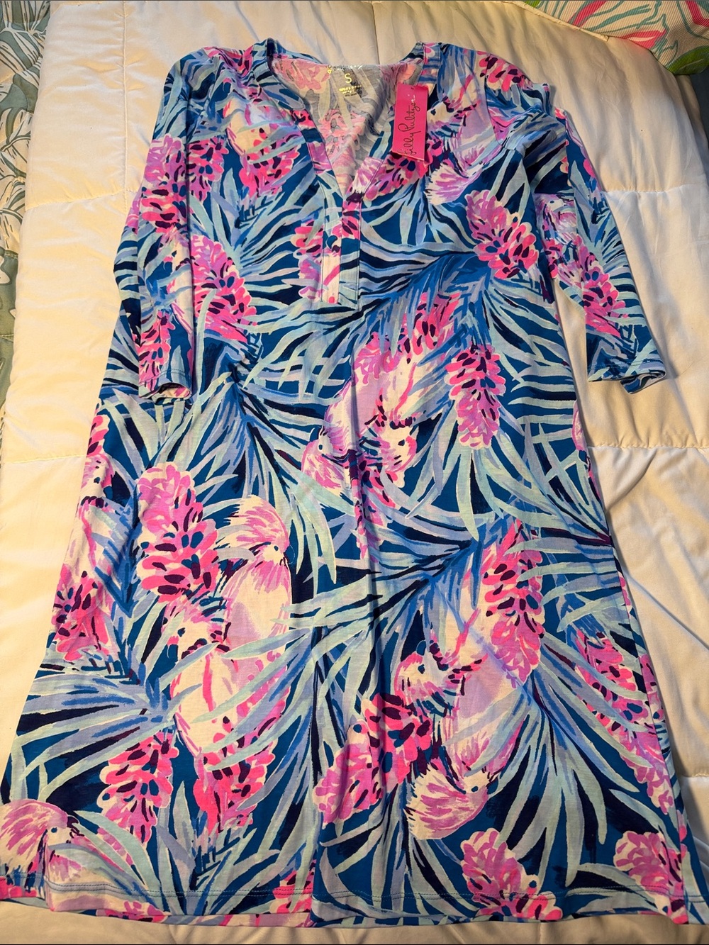 Lilly Pulitzer Blue and Pink Tropical Midi Dress